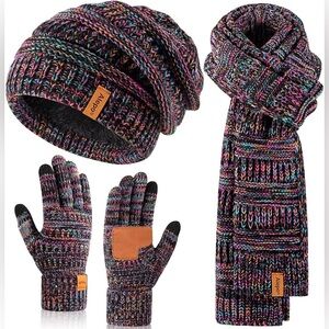 Winter Beanie Hat Scarf Gloves Set for Women